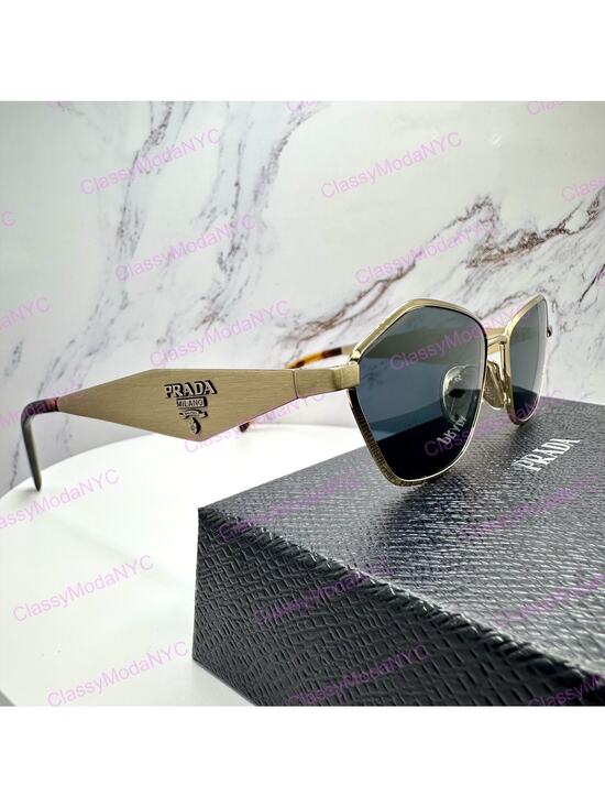 New PRADA Sunglasses Gold Metal 3D Logo Aviator Cat Eye Womens PRD50S ZVN70B main image 7